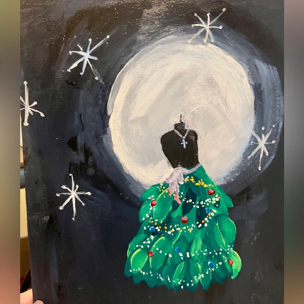 Tree Dress Painting 8”x10”. Part of Fashion Collection. Framed, black or Lt blue - Picture 3 of 5